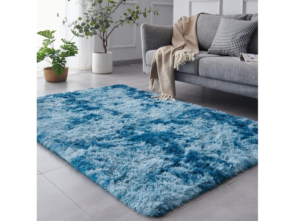 Tapete Moderno Para Sala De Estar Lavável, Antiderrapante, Pelo Curto, Macio, 160x230 Cm Digitallab Azul Celeste