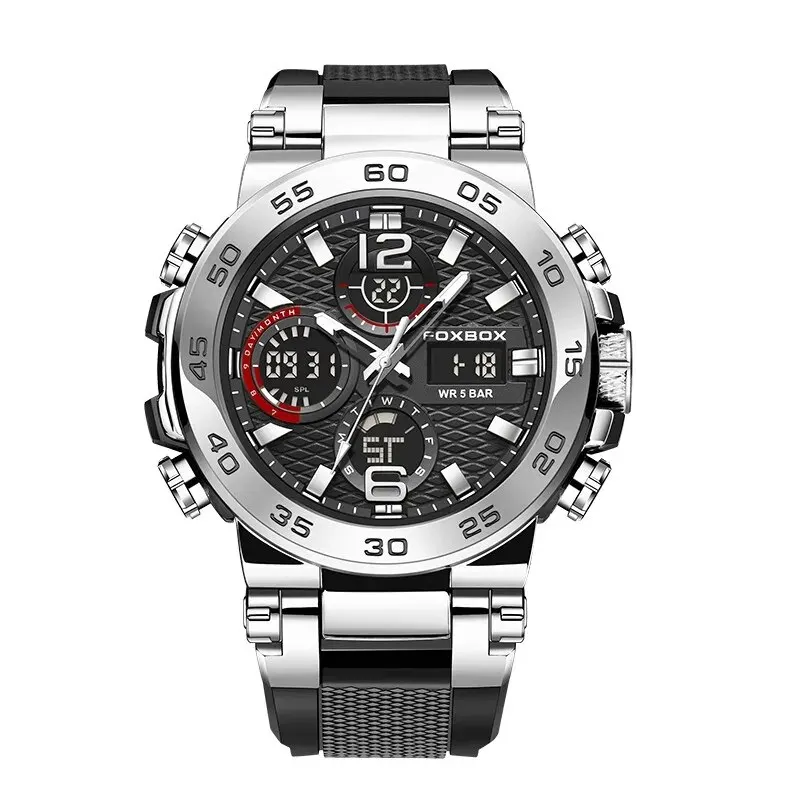 Relógio De Mergulho Elegante (prateado E Preto), Cronógrafo Militar Esportivo De Luxo De Marca Renomada, À Prova D'água.