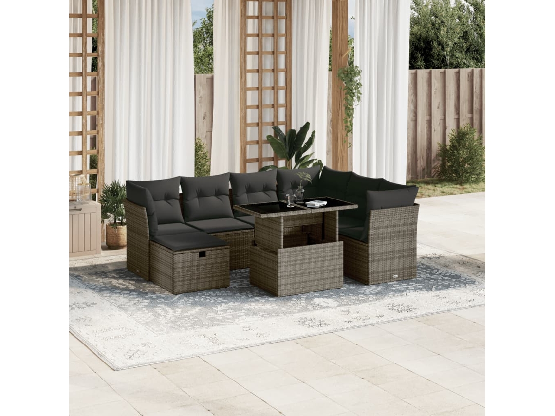 Vidaxl 8 Pcs Conjunto Sofás De Jardim C/ Almofadões Vime Pe Cinzento