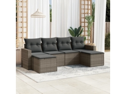 Vidaxl 6 Pcs Conjunto Sofás De Jardim Com Almofadões Vime Cinzento