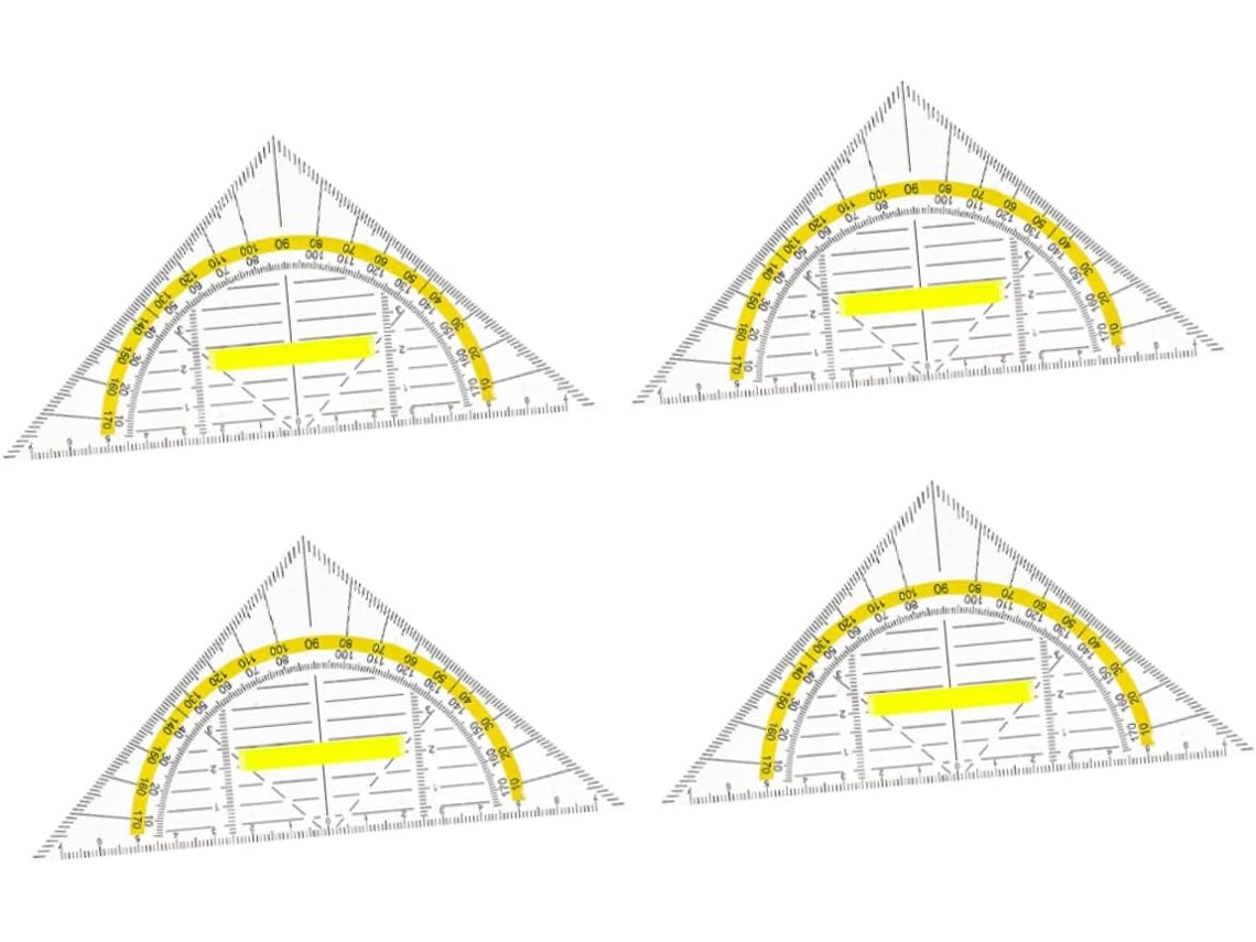 Conjunto de 4 réguas triangulares multifuncionais com cabo ergonômico de plástico transparente para medição, desenho e...