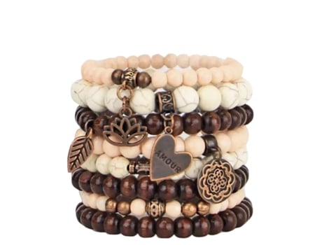 Conjunto de 8 Pulseiras BOHEMIAN Amour Bohemian (Vidro, madeira e liga - Multicor - Ajustável)