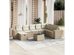 Vidaxl 9 Pcs Conjunto De Sofás P/ Jardim Com Almofadões Vime Pe Bege