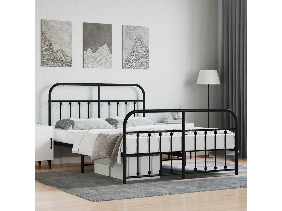 Vidaxl Estrutura De Cama Com Cabeceira E Pés 140x200 Cm Metal Preto
