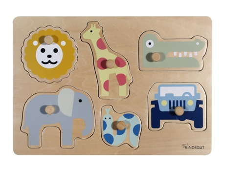 Puzzle KINDSGUT Steckpuzzle Safari em Forma de 6 Peças Animais