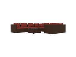 Maison Exclusive - 9 Pcs Conjunto Lounge De Jardim C/ Almofadões Vime Pe Castanho