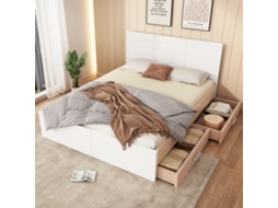 Cama Madeira 180x200 Com Gavetas Carvalho Branco