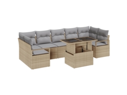 Conjunto 8 Conjunto De Sofá De Jardim Vidaxl Bege Vime Pe (100 X 55 X 73 Cm)