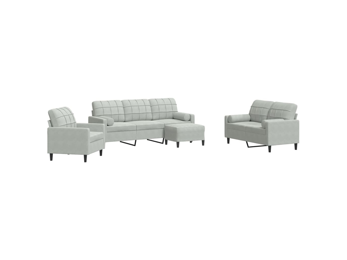 Conjunto de Sofás 4 Pcs com Almofadões Veludo Cinza claro MAISON EXCLUSIVE