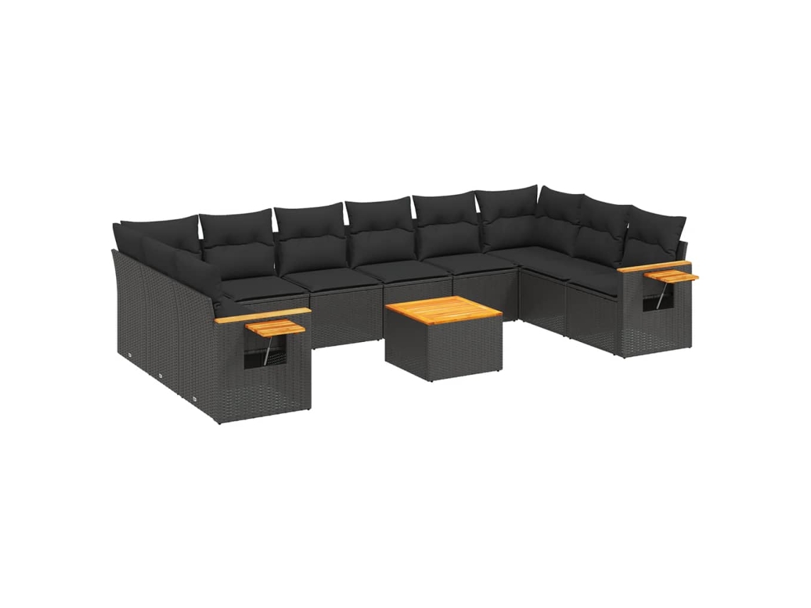 Conjunto de 11 Sofás de Jardim com Almofadões Vime Pe Preto MAISON EXCLUSIVE