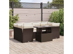 Vidaxl 7 Pcs Conjunto De Sofás Jardim C/ Almofadões Vime Pe Castanho