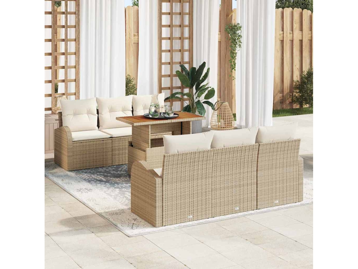 Vidaxl Conjunto De Sofá De Jardim 7 Unid. Bege Rattan Sintético