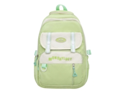 Mochila Escolar Elegante Em Nylon Para Adolescentes, Ergonômica, Com Grande Capacidade E Vários Bolsos, Na Cor Verde.