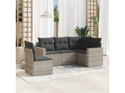 Vidaxl 5 Pcs Conj. Sofás Jardim C/ Almofadões Vime Pe Cinzento-claro
