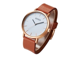 Reloj De Cuarzo Unisex Con Caja Dorado Rosa Y Correa De Cuero Pu Marrón