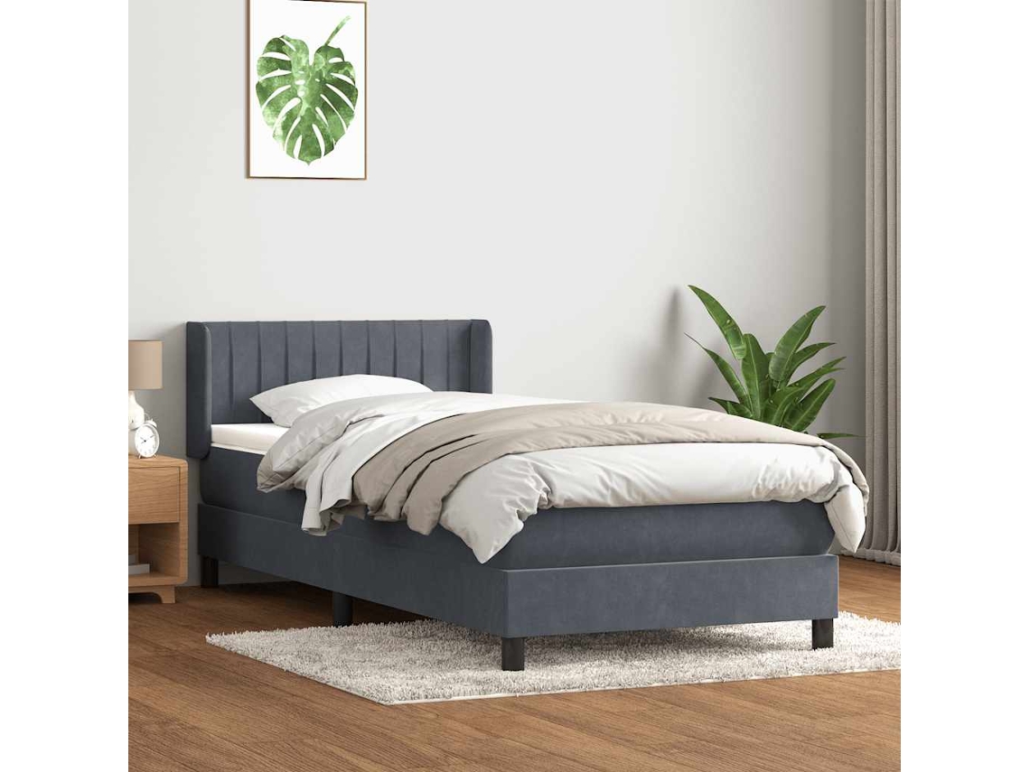 Vidaxl Cama Com Molas/colchão Cinza-escuro 80x210 Cm Veludo