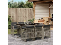 Vidaxl 7 Pcs Conjunto De Jantar P/ Jardim C/ Almofadões Vime Pe Cinza