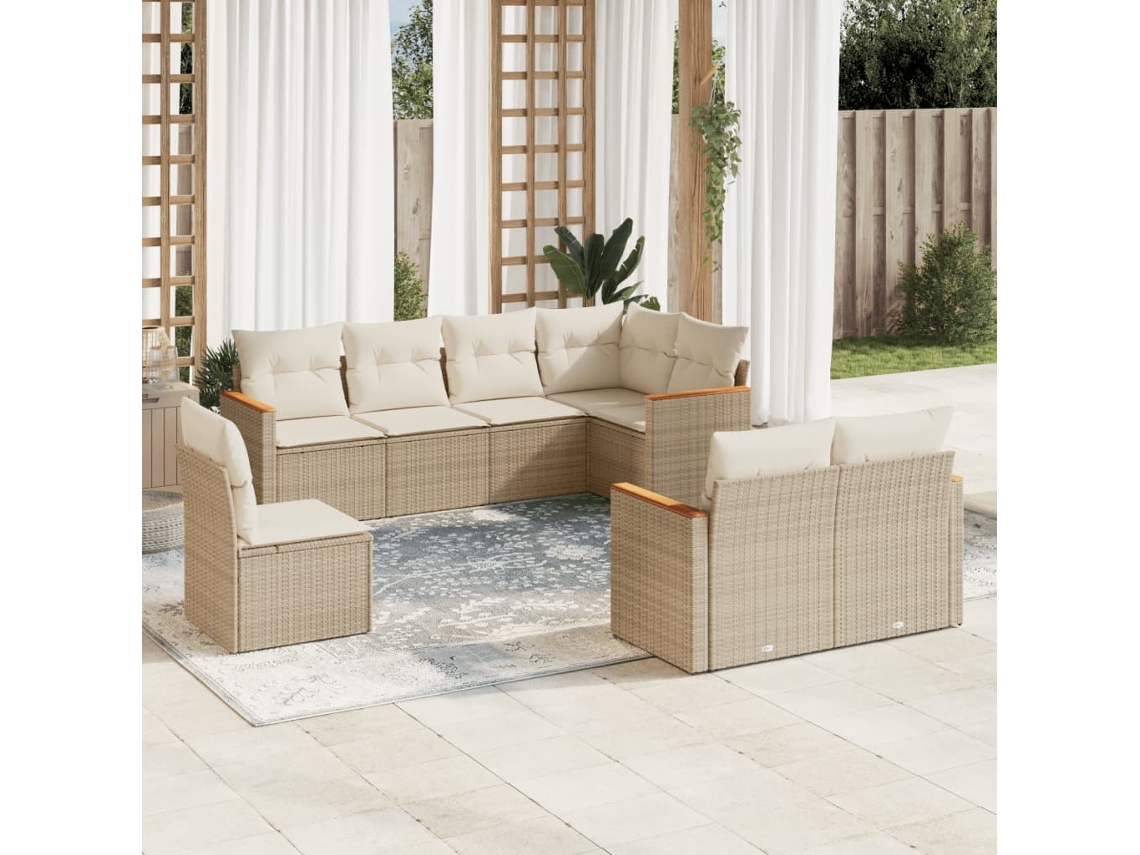 Pcs Conjunto De Sofás P/ Jardim Com Almofadões Vime Pe Bege Dkd Home Decor