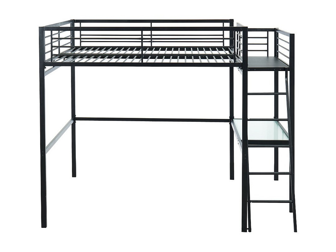 Cama alta CASUAL VENTE-UNIQUE.PT Cinza antracite 140x190 cm - Sem colchão - Com sommier