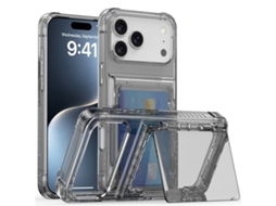 Capa Para Iphone 17 Pro Max Com Suporte Para Cartão - Preto Transparente
