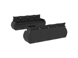 Conjunto de 9 sofás de jardim com almofadões Vime Pe Preto MAISON EXCLUSIVE (9 peças)