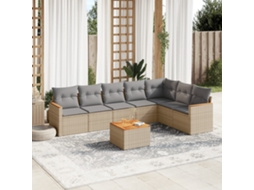 Conjunto de 8 Sofás para Jardim com Almofadas Vime Pe Bege Dkd Home Decor