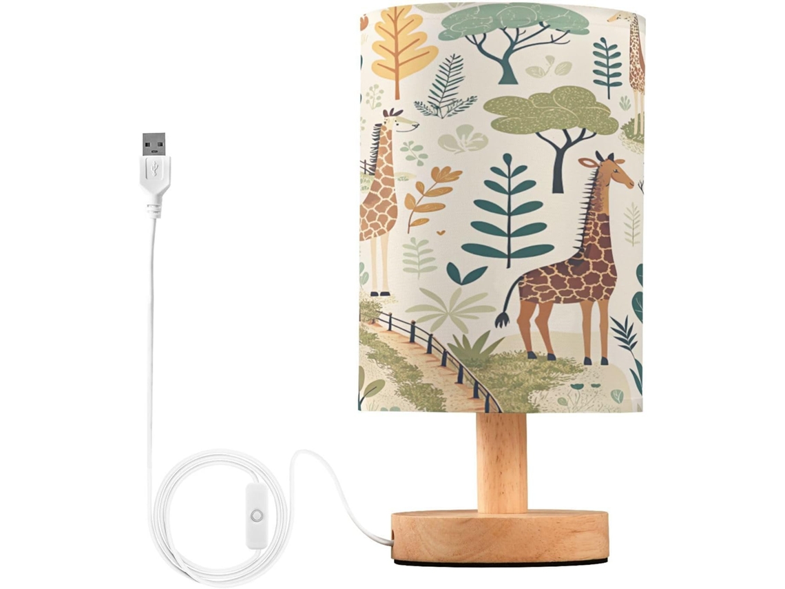 Abajur De Cabeceira Girafa Para Quarto, Abajur De Cabeceira Led, Luminária De Leitura Com Portas Usb E Cúpula Tecido