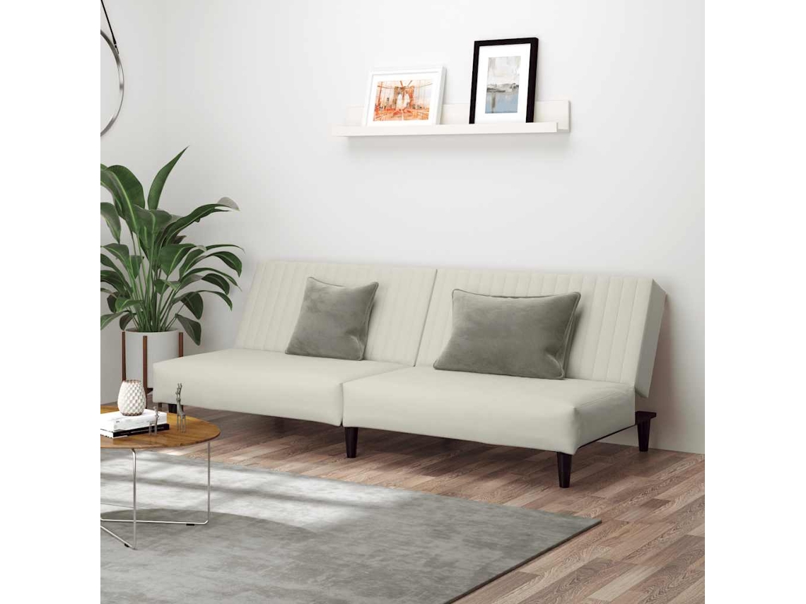 Vidaxl Sofá-cama De 2 Lugares Veludo Cor Creme