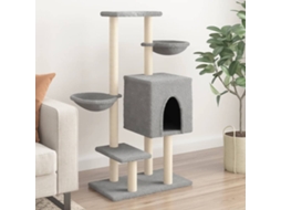 Vidaxl Árvore P/ Gatos C/ Postes Arranhadores Sisal 117 Cm Cinza-claro