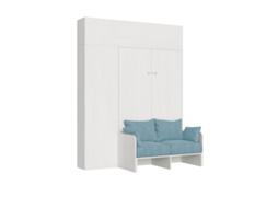 Cama De Casal Dobrável Francesa Kentaro De 140 Cm Com Sofá E Móveis De Freixo Branco, Azul Claro