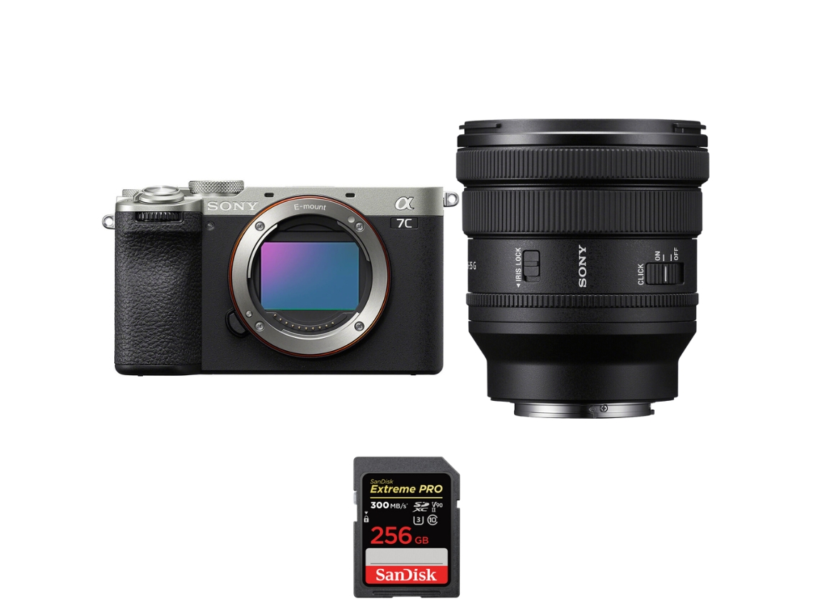 A7c Ii Prateado + Fe Pz 16 35mm F/4 G + 1 Sandisk 256gb Uhs ii 300mb/s Máquina Fotográfica Híbrida + Ebook Pricedirect SONY
