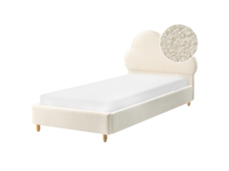 Cama Infantil Estofada Com Cabeceira Nuvem Beliani Bellevue De Bouclé Branco Creme 90x200