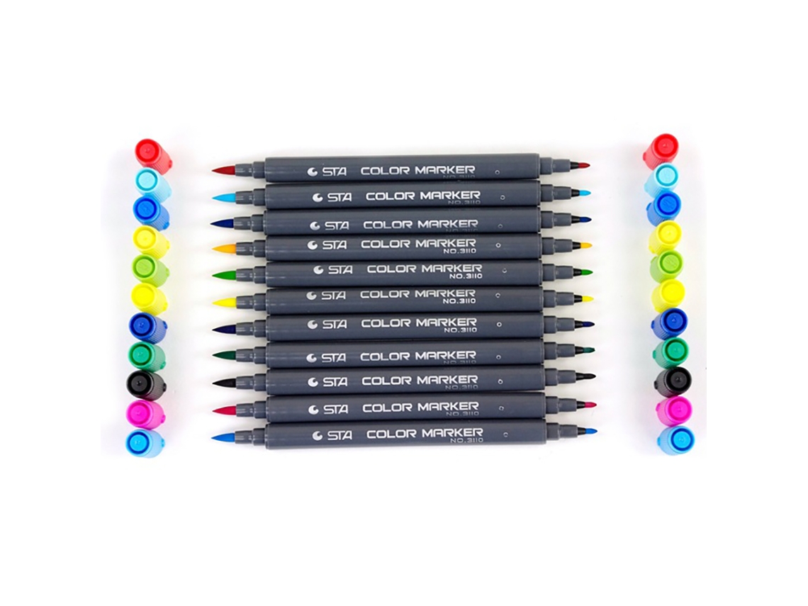 12 Pcs Marcadores de Arte de Ponta Dupla Tinta Água Baseada Pincel Fibra Náilon para Estudantes Lettering