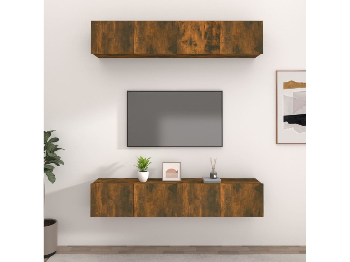Vidaxl Móveis Tv 4 Pcs 80x30x30cm Derivados De Madeira Carvalho Fumado