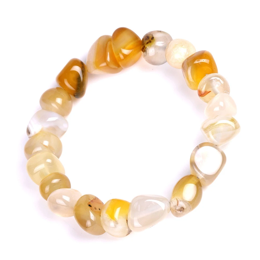 Pulseira Elástica Artesanal De Ágata Preta (ônix Amarelo), Pulseira Irregular De Pedra Natural.