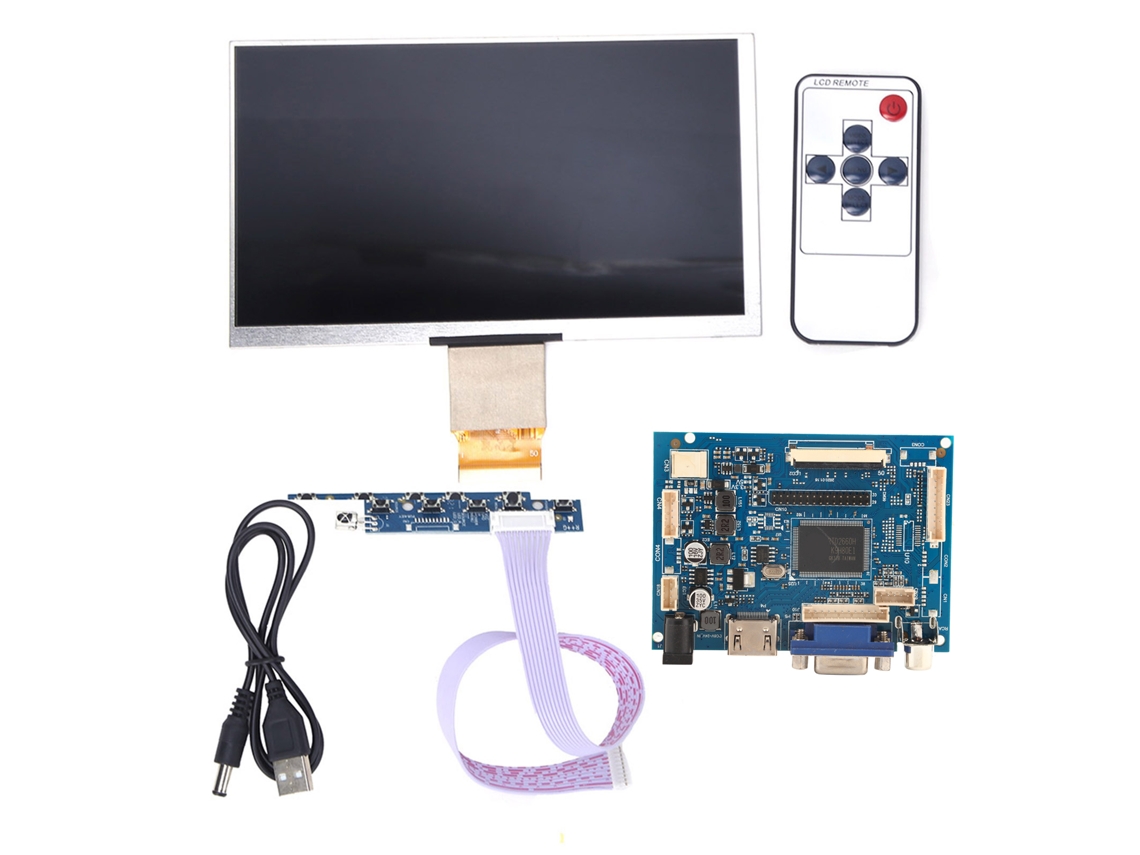 Tela LCD TFT 7 polegadas 1024x600 HDMI VGA para Raspberry Pi 3/2 com kit de controle