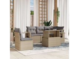 Vidaxl 6 Pcs Conjunto De Sofás P/ Jardim Com Almofadões Vime Pe Bege