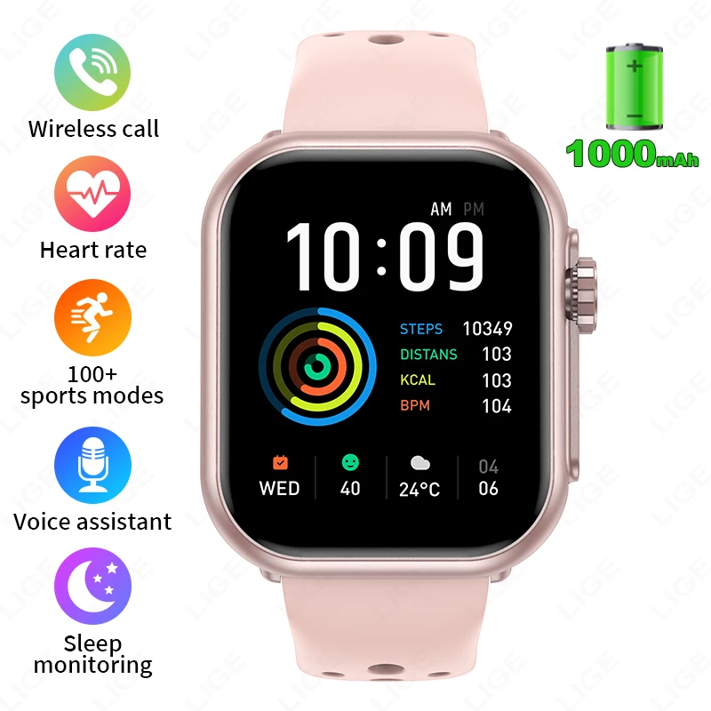 Smartwatch MDUG com 1000mah, AMOLED, frequência cardíaca, esportes, chamadas Bluetooth, IP68