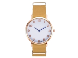 Relógio masculino de quartzo com pulseira de nylon, mostrador redondo simples, amarelo para uso externo.
