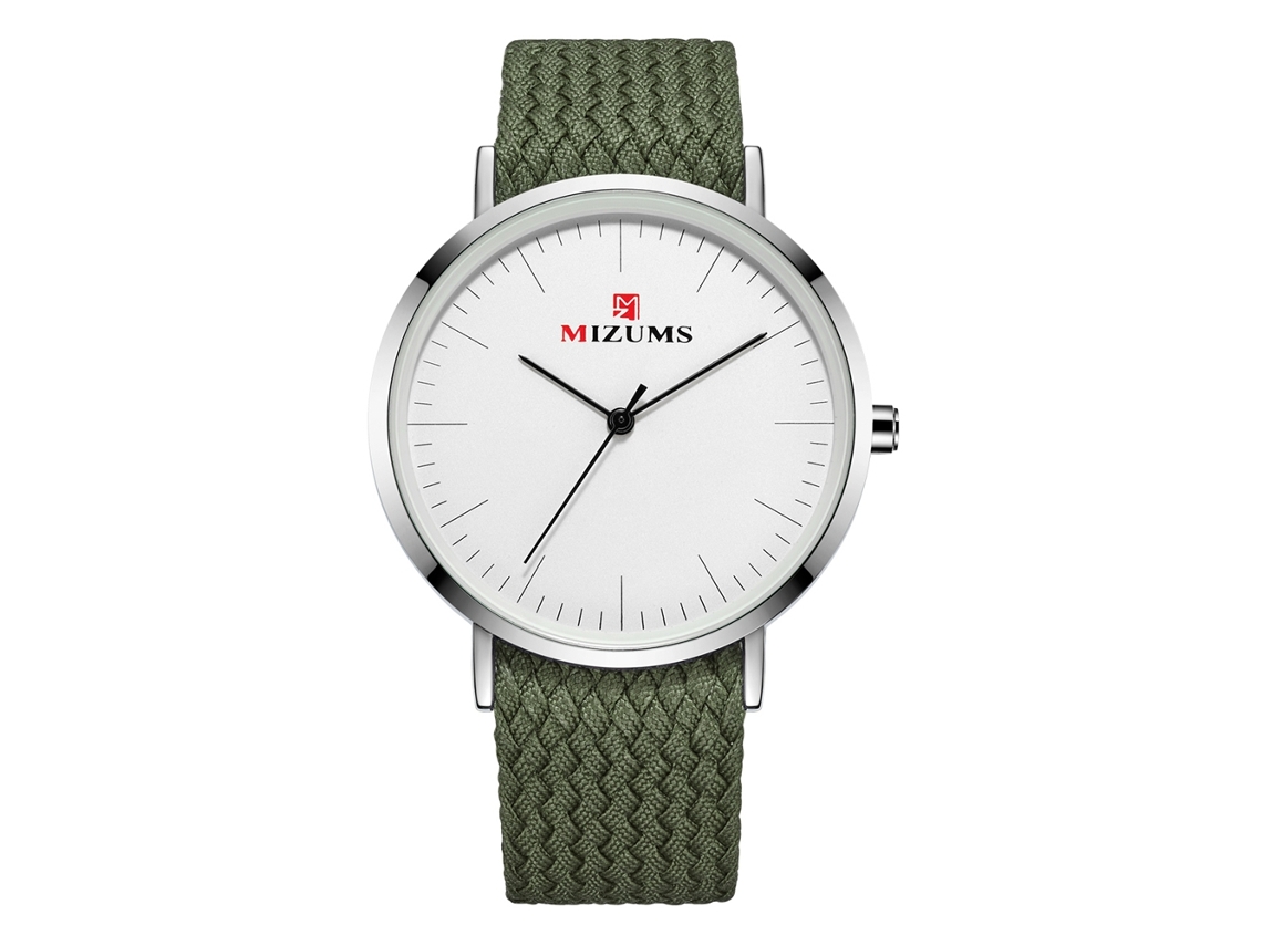 Relógio de Pulso Masculino de Negócio com Cinta de Tecido e Mostrador Redondo Clássico Verde Branco