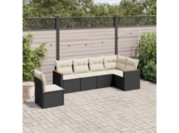 Jogo de Sofá Jardim 6 Peças C/ Almofadões Vime Pe Preto Dkd Home Decor