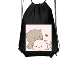 Bolsa de Ginástica- Leve para Adultos Preta com Estampa Kawaii Gatos Fofos BRILVIBERA