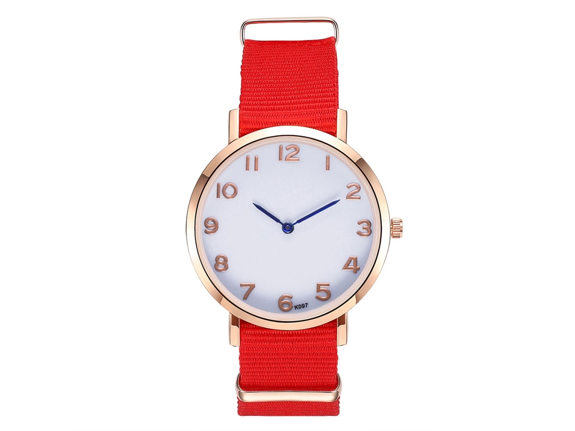 Reloj Analógico De Cuarzo Para Mujer Y Hombre Con Correa De Nylon Rojo