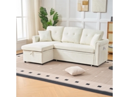 Ecksofa Em L Com Espaço De Arrumação E Função De Dormir, Sofá De Chenille Bege Reversível Ideal Para Salas E Quartos De Visitas Sini Tech Store