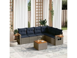 Vidaxl 7 Pcs Conjunto Sofás P/ Jardim C/ Almofadões Vime Pe Cinzento