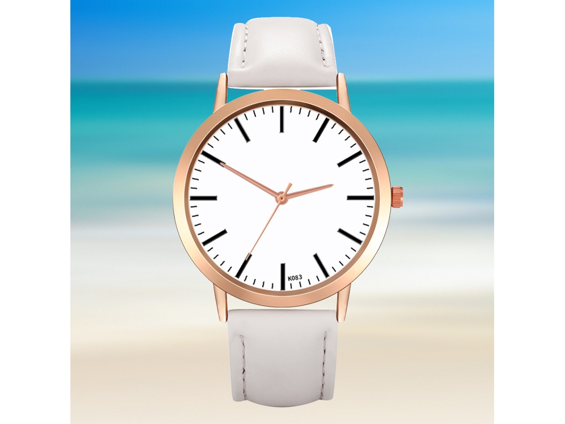 Relógio de Pulso Feminino Estudante de Quartzo com Pulseira de Couro Pu Fashinable Branco