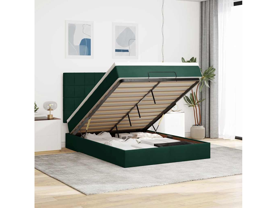 Vidaxl Estrutura Cama Otomana Colchões 140x190 Cm Veludo Verde Escuro
