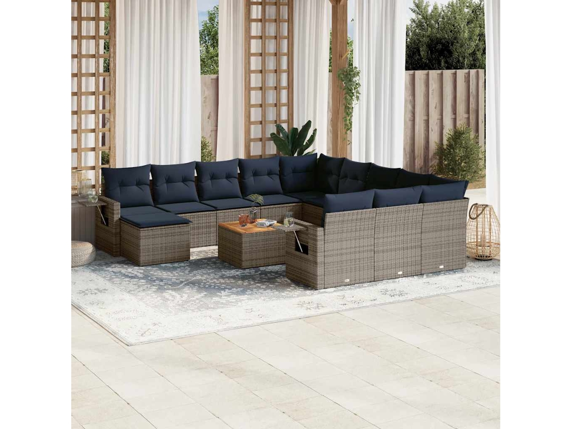 Vidaxl Conjunto De Sofá De Jardim Com 13 Peças E Almofadas Em Rattan Sintético Cinza