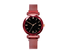 Relógio de pulso masculino casual e moderno com espelho, aço inoxidável, quartzo, vermelho.