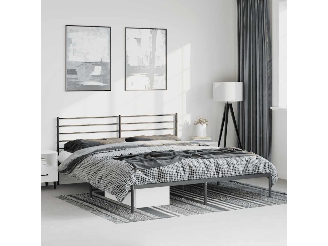 Vidaxl Estrutura de Cama com Cabeceira 183x213 Cm Metal Preto